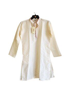 Skavij Mens Ivory Kurta Shirt With Red Trim Cotton Blend Size S Authentic